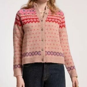 EUC Frances Valentine Fairisle Pink Cardigan Sz. Lg